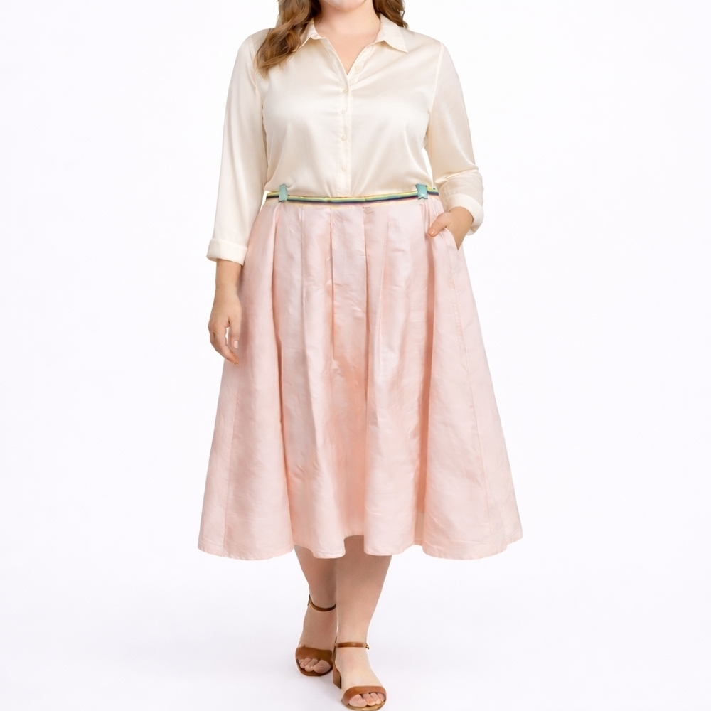 Handmade pink shatung silk skirt 12 -14